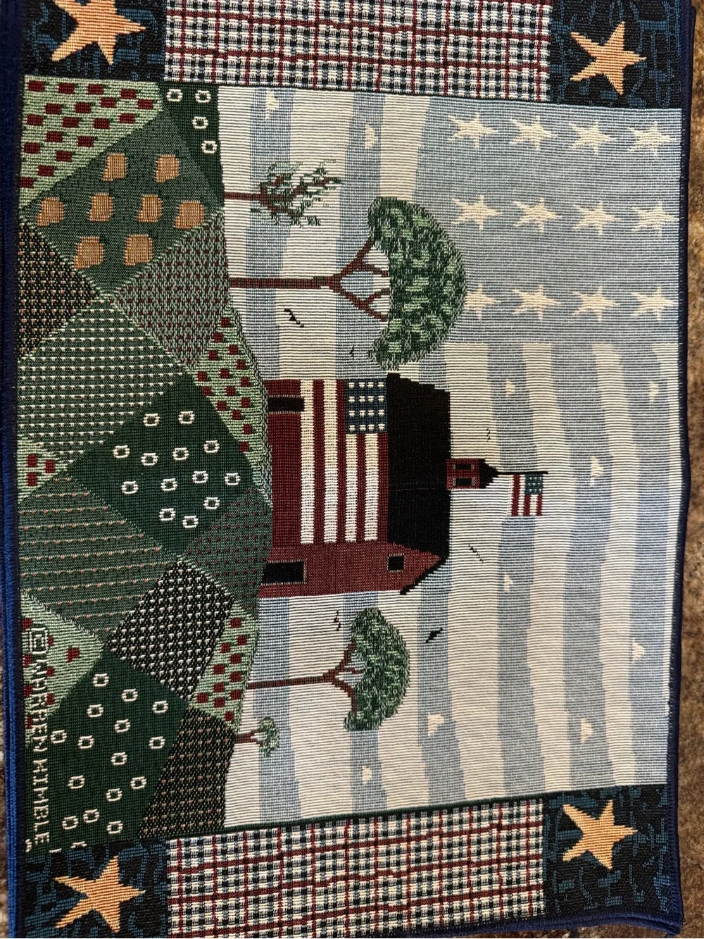 Warren Kimble Set 4 Americana Barn Flag Tapestry Placemats Made in USA